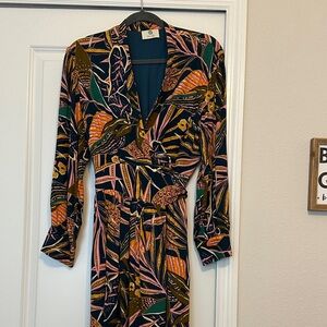 Women's Wrap Dress in Multicolor Leaf Print